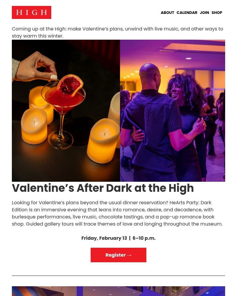 Screenshot of email sent to a High Museum of Art Newsletter subscriber