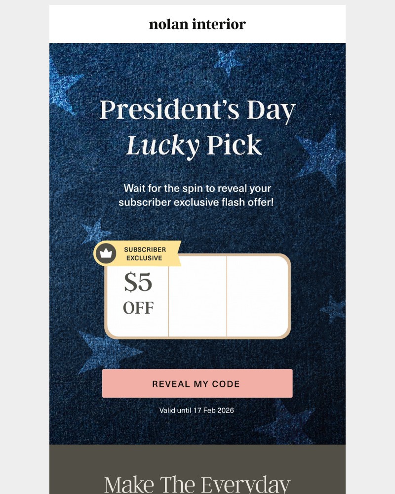 Screenshot of email sent to a Nolan Interior Newsletter subscriber