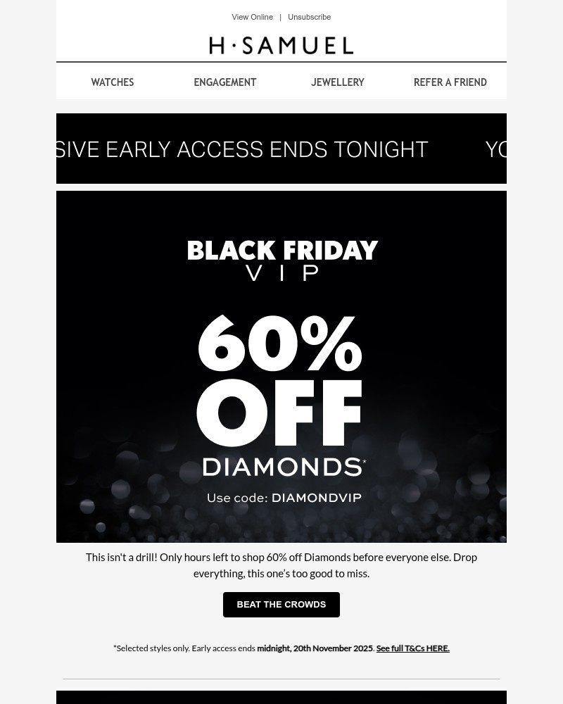 Screenshot of email sent to a H.Samuel Newsletter subscriber