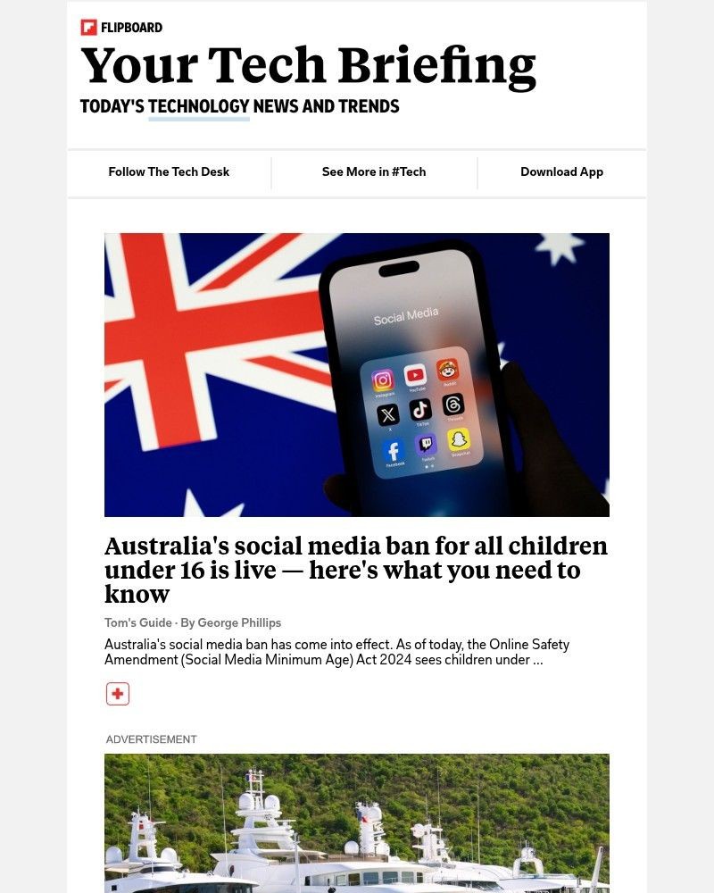 Screenshot of email sent to a Flipboard Registered user