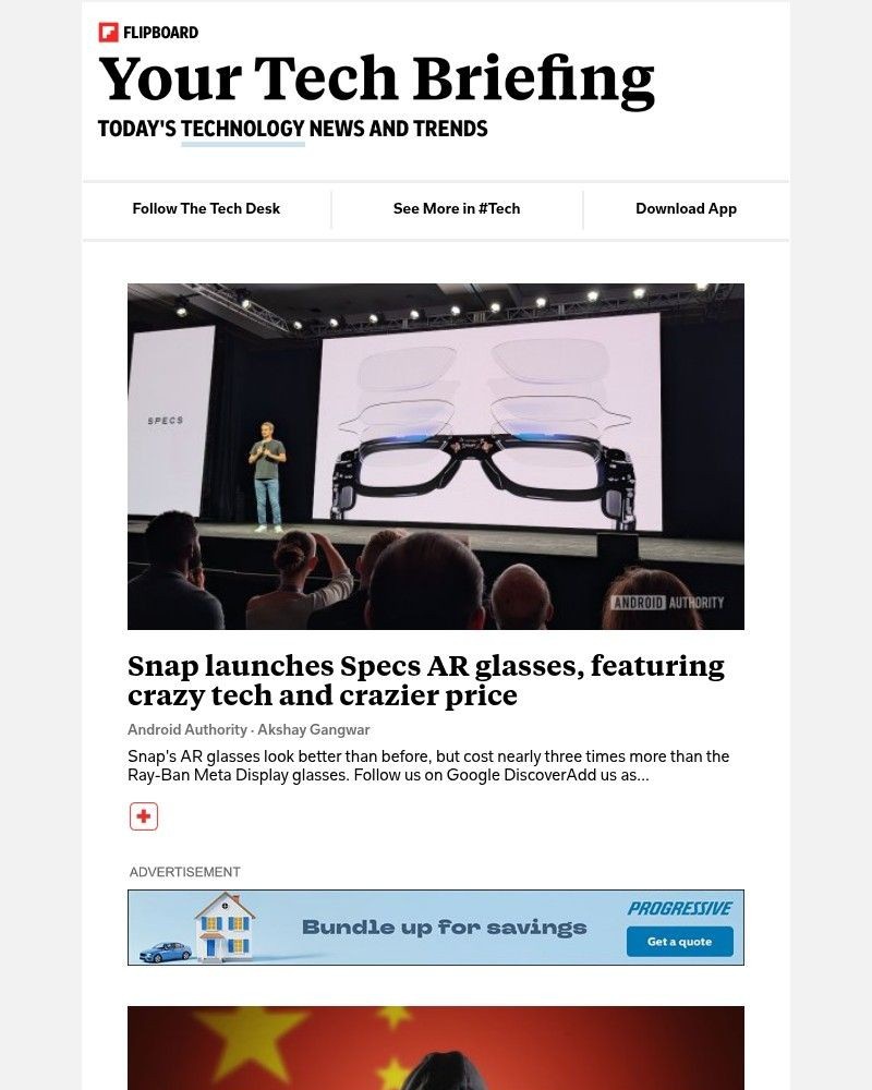 Screenshot of email sent to a Flipboard Registered user