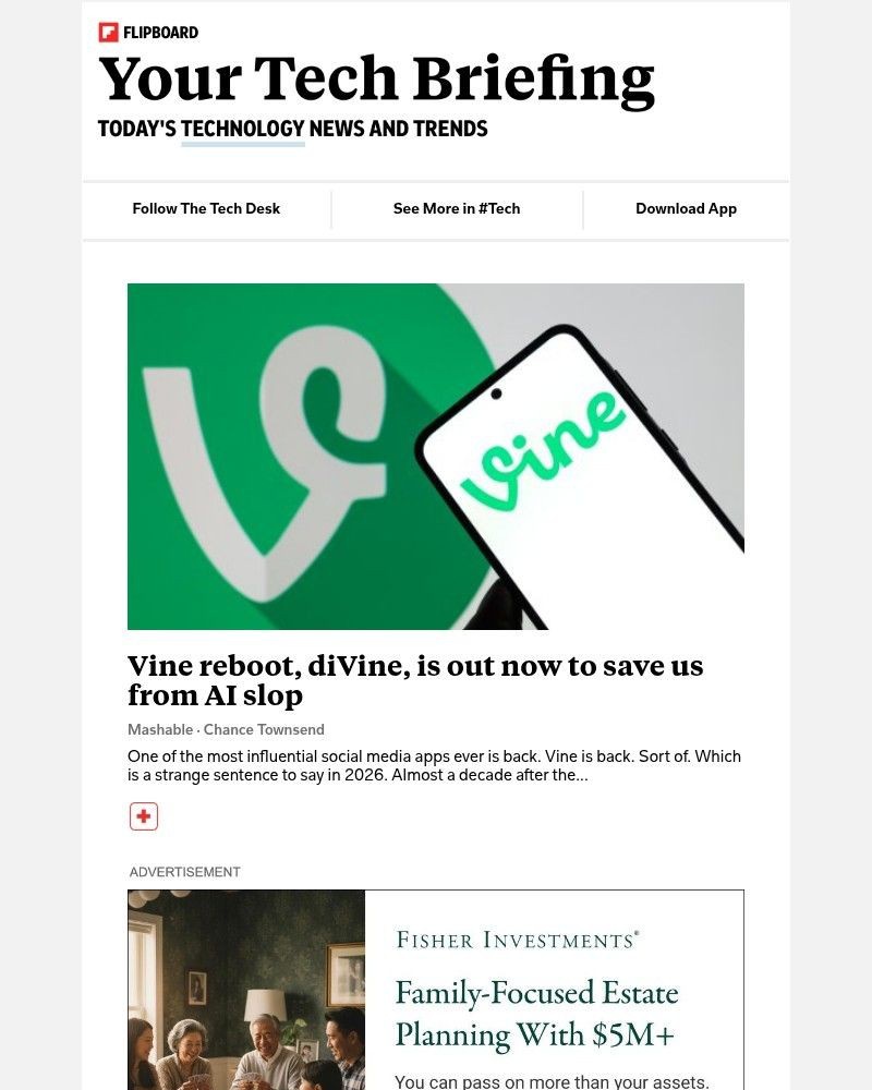 Screenshot of email sent to a Flipboard Registered user
