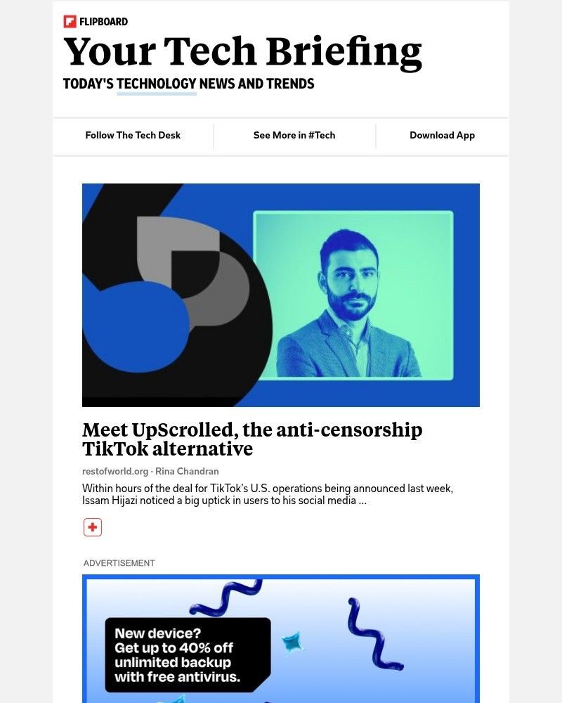 Screenshot of email sent to a Flipboard Registered user