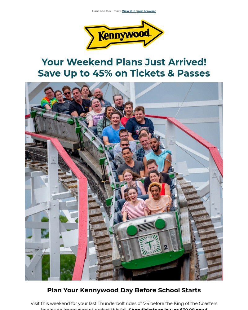 Screenshot of email sent to a Kennywood Newsletter subscriber