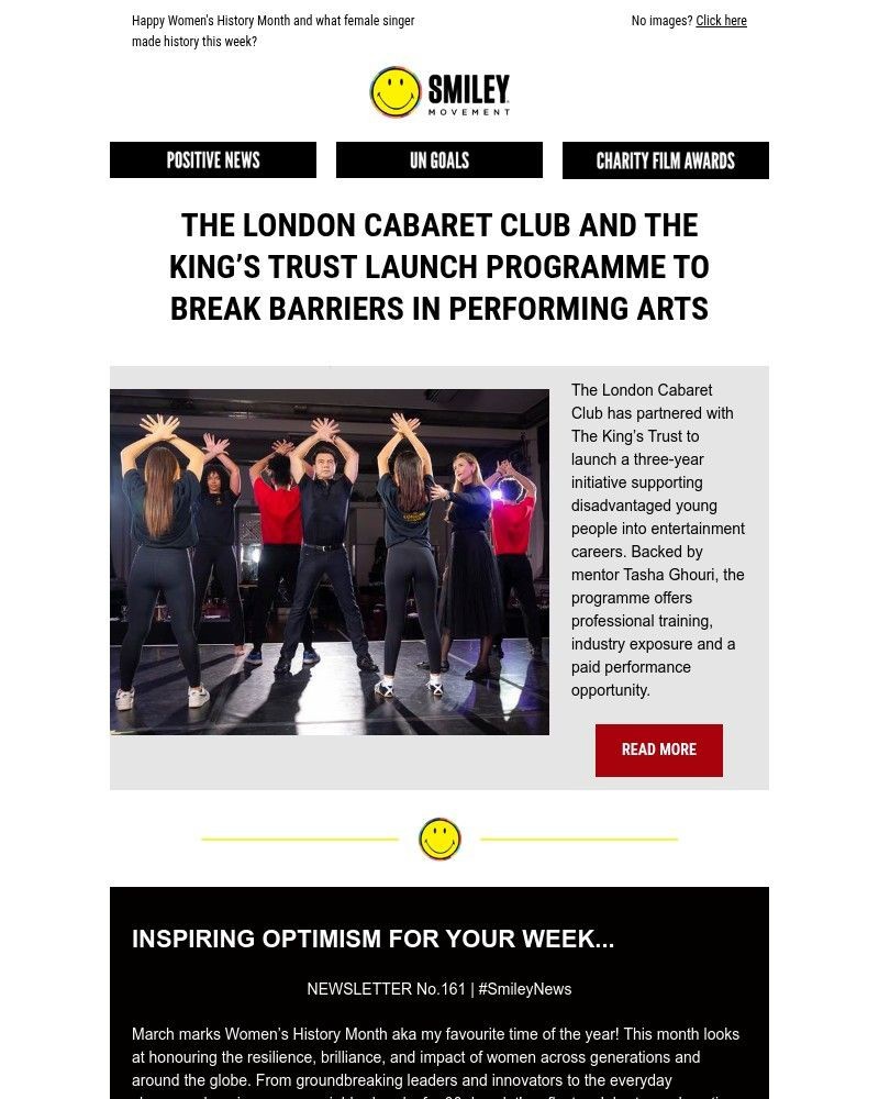 Screenshot of email sent to a Smiley Movement Newsletter subscriber