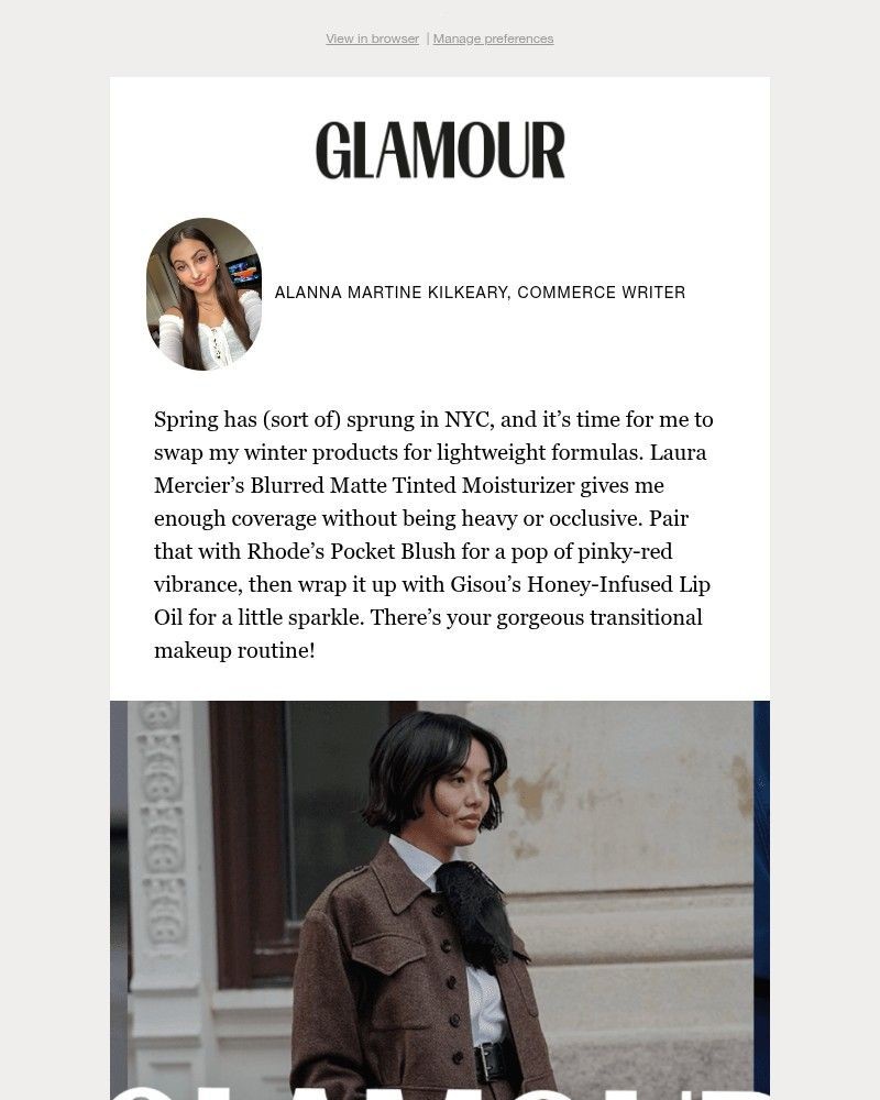 Screenshot of email sent to a Glamour Newsletter subscriber