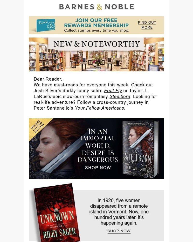Screenshot of email sent to a Barnes and Noble Newsletter subscriber