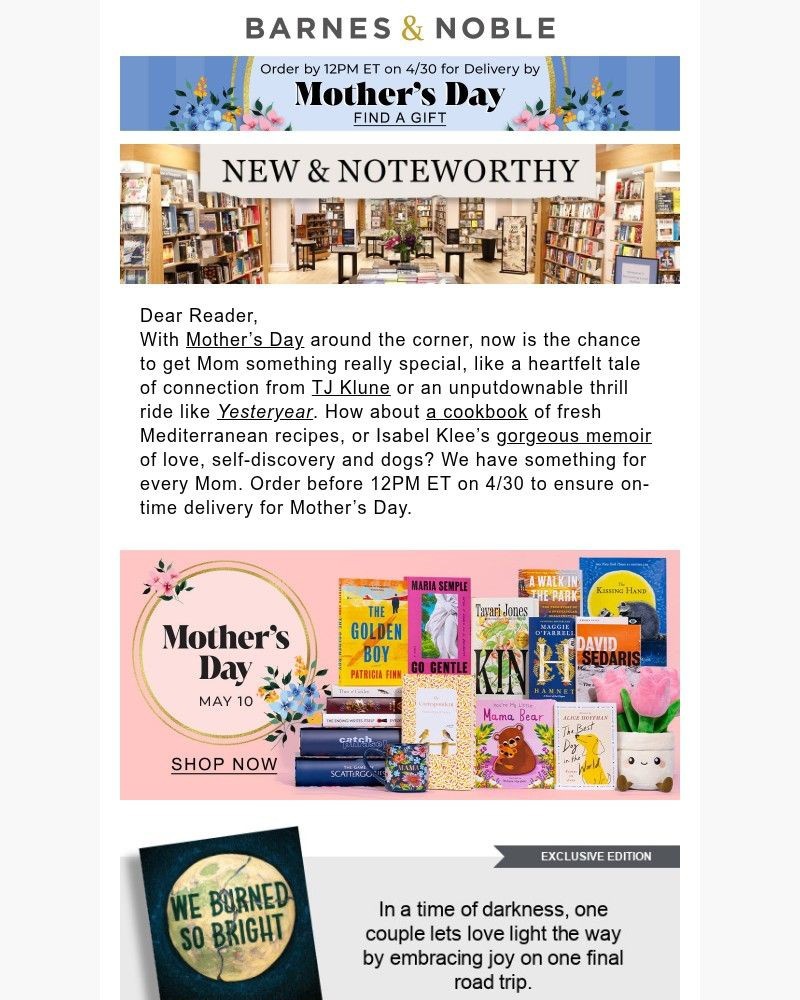 Screenshot of email sent to a Barnes and Noble Newsletter subscriber