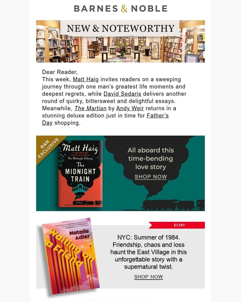 Screenshot of email sent to a Barnes and Noble Newsletter subscriber