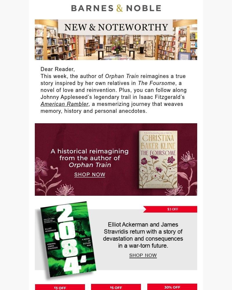 Screenshot of email sent to a Barnes and Noble Newsletter subscriber