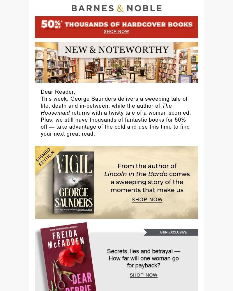 Screenshot of email sent to a Barnes and Noble Newsletter subscriber