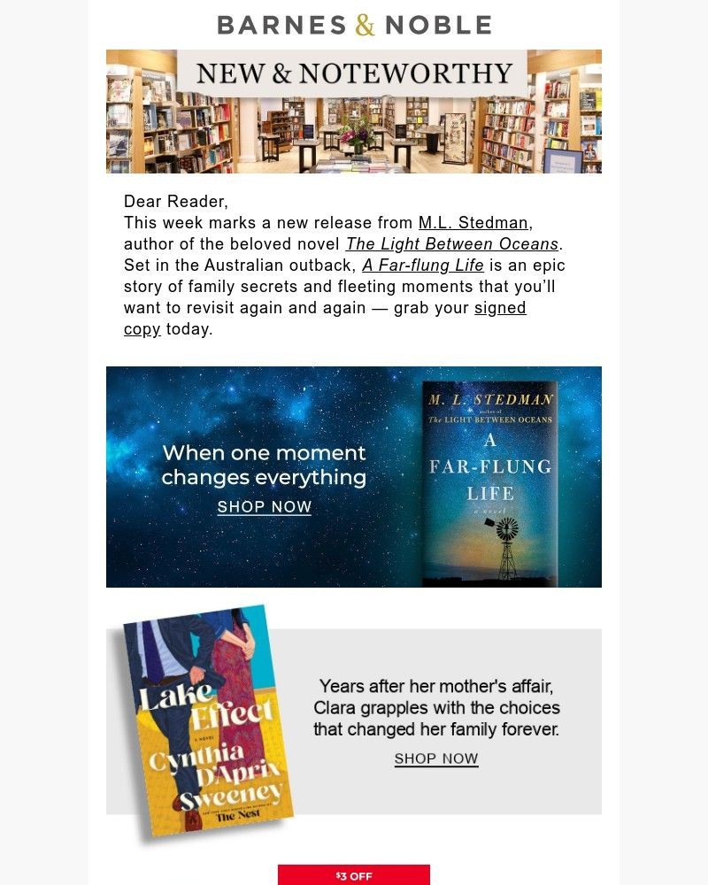 Screenshot of email sent to a Barnes and Noble Newsletter subscriber