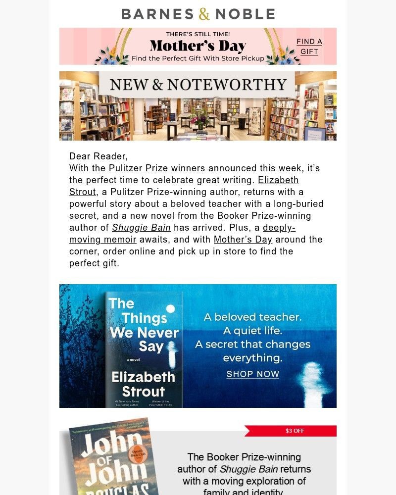 Screenshot of email sent to a Barnes and Noble Newsletter subscriber