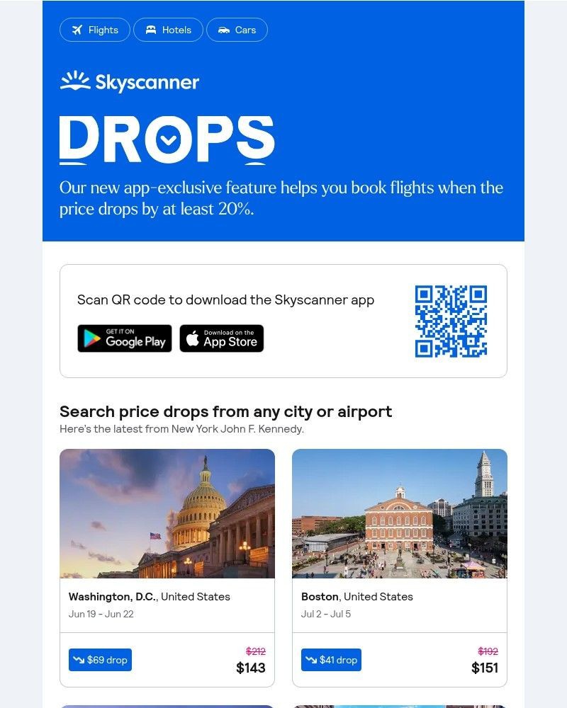 Screenshot of email sent to a Skyscanner Registered user