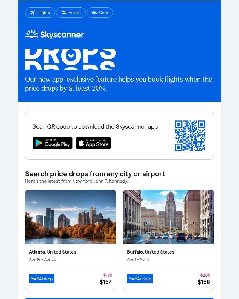 Screenshot of email sent to a Skyscanner Registered user