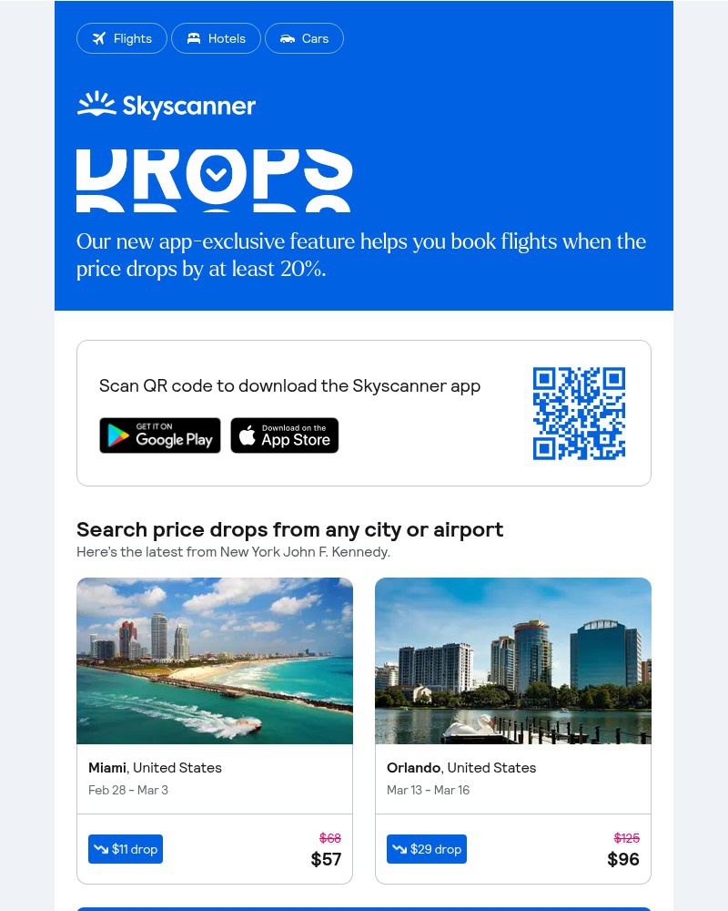 Screenshot of email sent to a Skyscanner Registered user