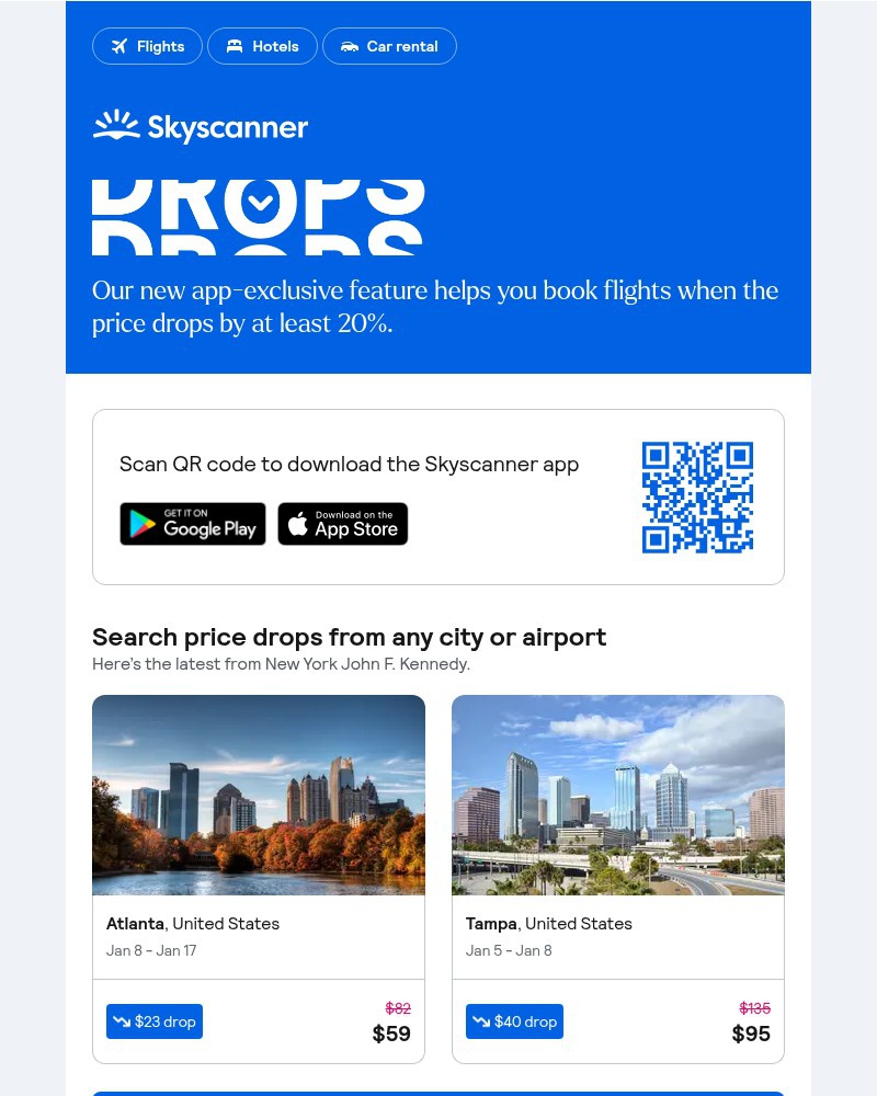 Screenshot of email sent to a Skyscanner Registered user