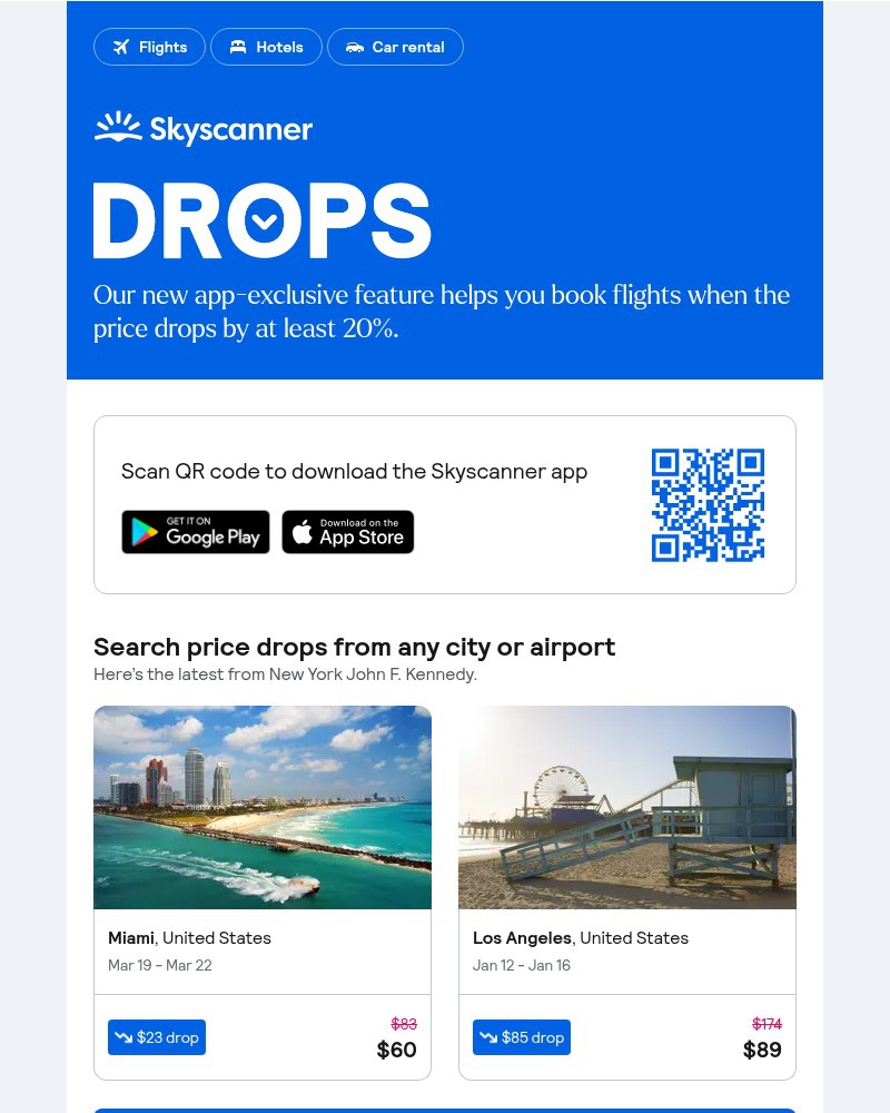 Screenshot of email sent to a Skyscanner Registered user