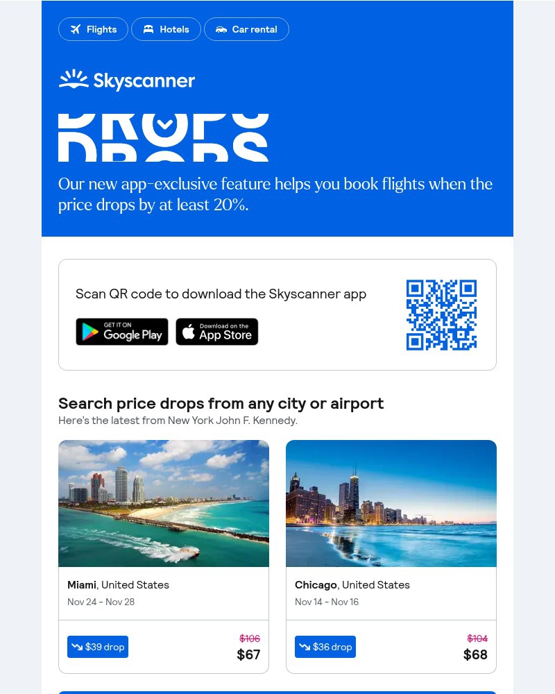 Screenshot of email sent to a Skyscanner Registered user