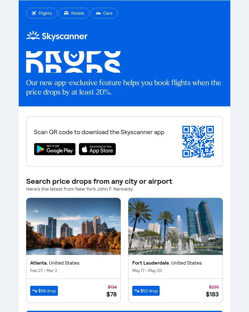 Screenshot of email sent to a Skyscanner Registered user