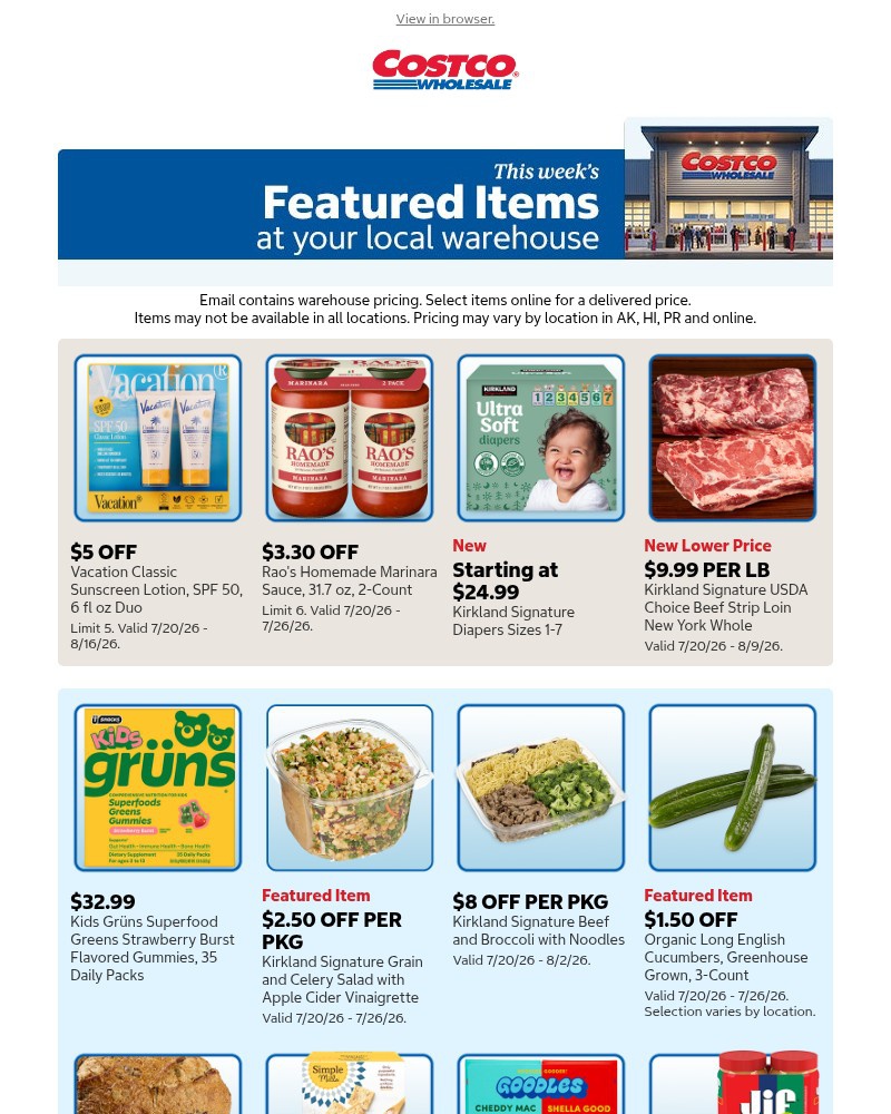 Screenshot of email sent to a Costco Newsletter subscriber