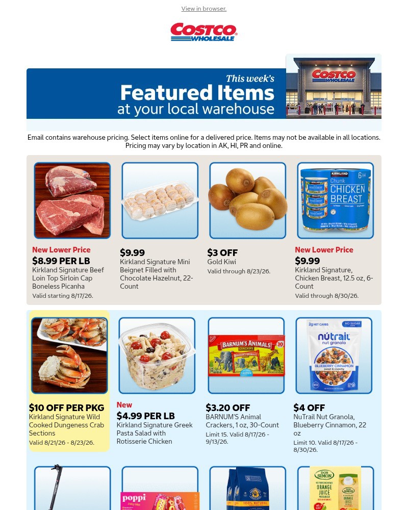 Screenshot of email sent to a Costco Newsletter subscriber