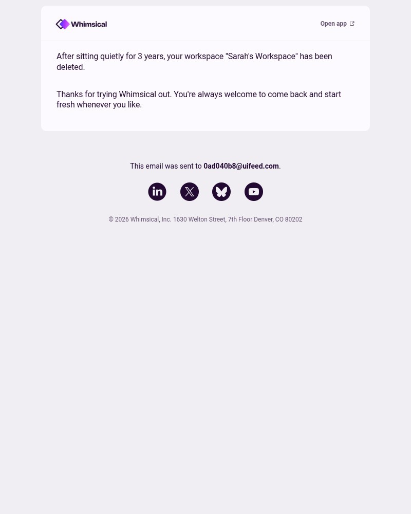 Screenshot of email sent to a Whimsical subscriber