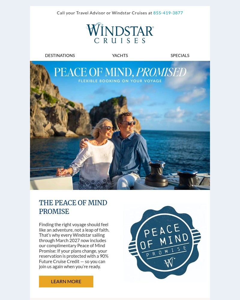 Screenshot of email sent to a Windstar Cruises Newsletter subscriber