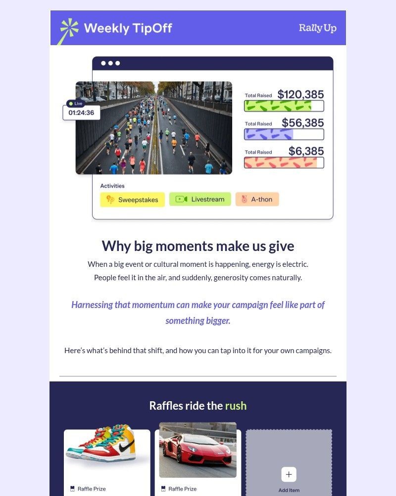 Screenshot of email sent to a RallyUp Newsletter subscriber