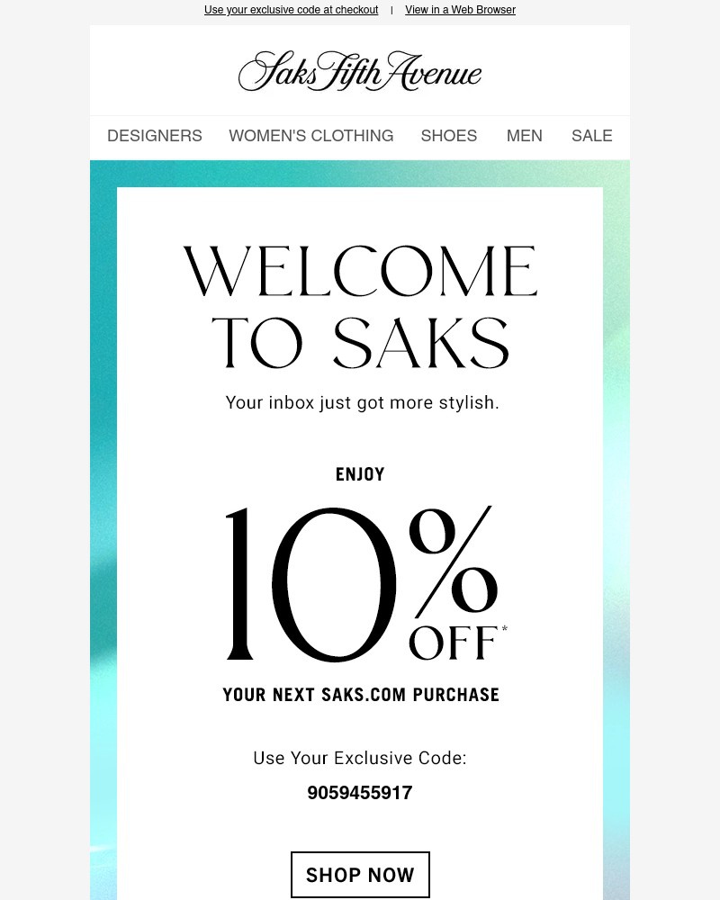 Screenshot of email sent to a Saks Fifth Avenue Newsletter subscriber