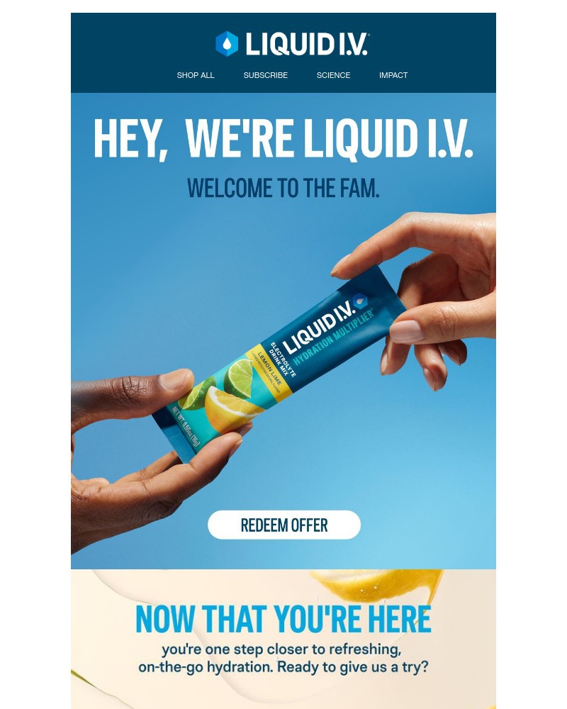 Screenshot of email sent to a Liquid I.V. Newsletter subscriber
