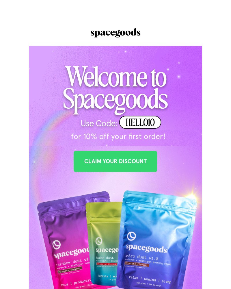 Screenshot of email sent to a Spacegoods Newsletter subscriber