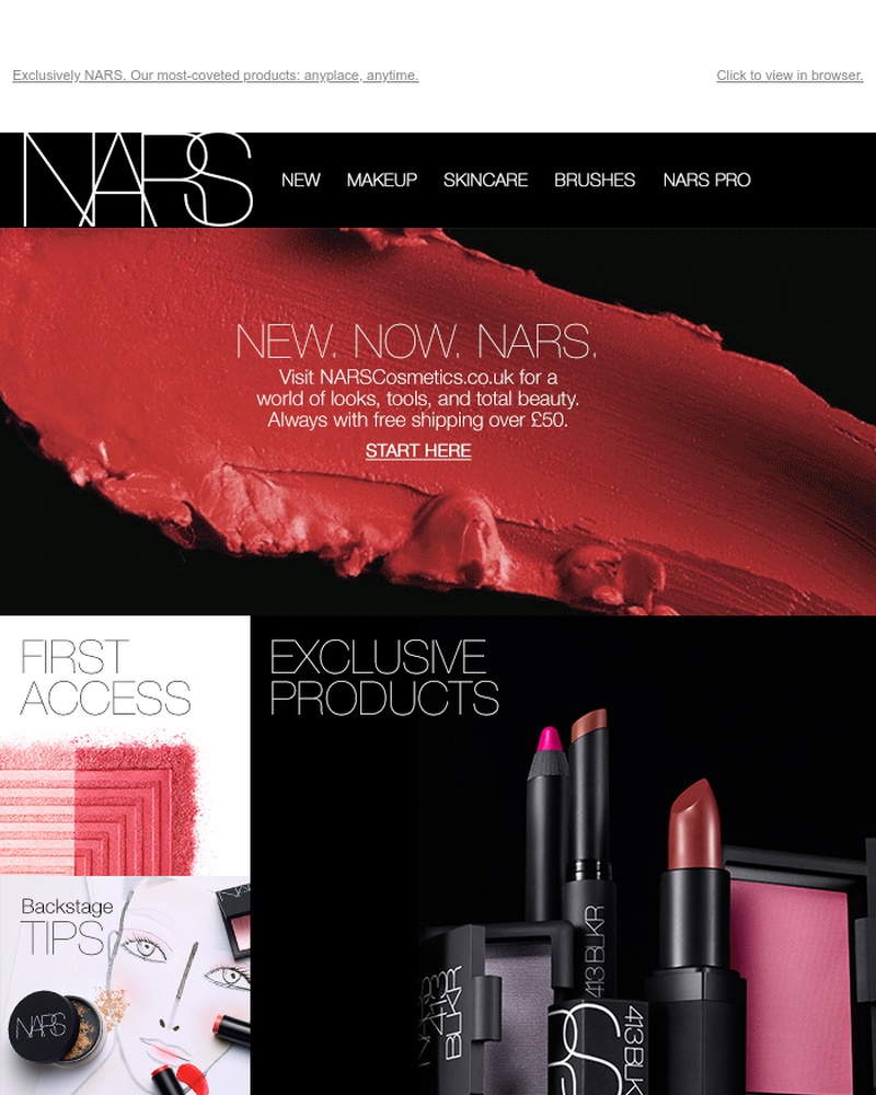 Screenshot of email sent to a Nars Cosmetics Newsletter subscriber