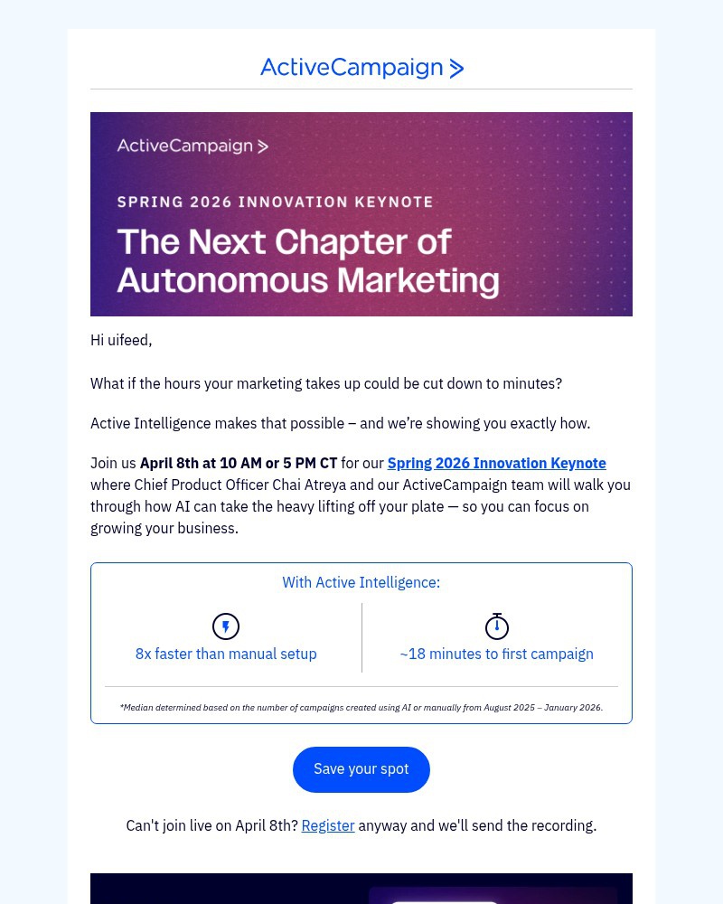 Screenshot of email sent to a ActiveCampaign Customer