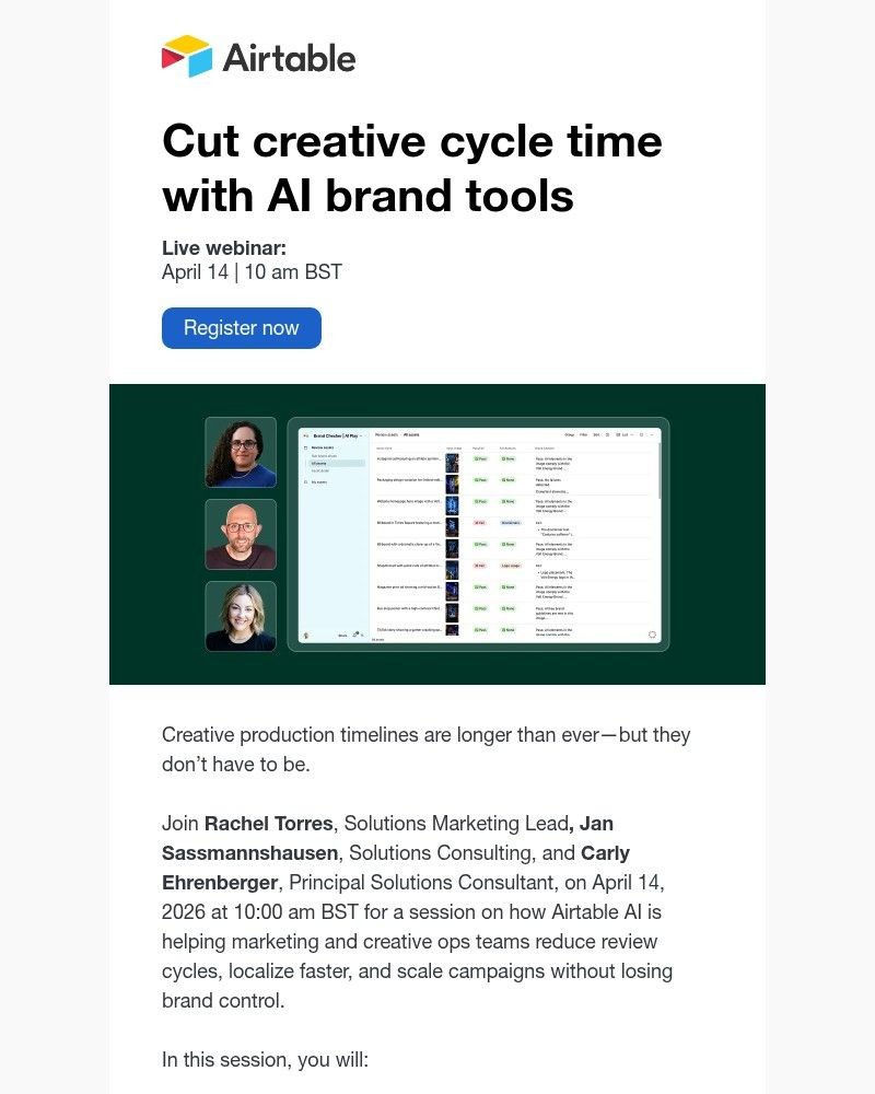 Screenshot of email sent to a Airtable Registered user