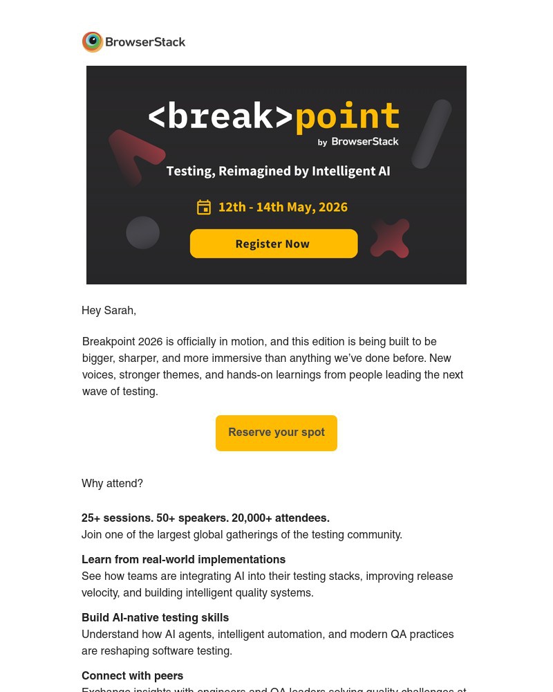 Screenshot of email sent to a BrowserStack Trial user