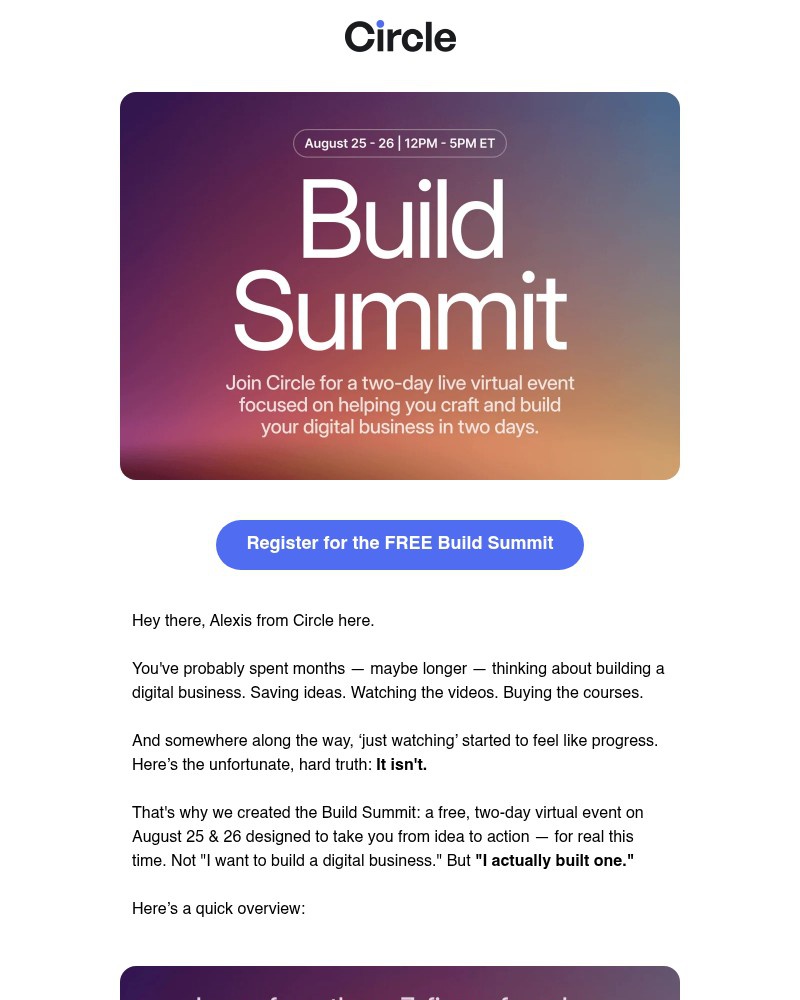 Screenshot of email sent to a Circle Registered user
