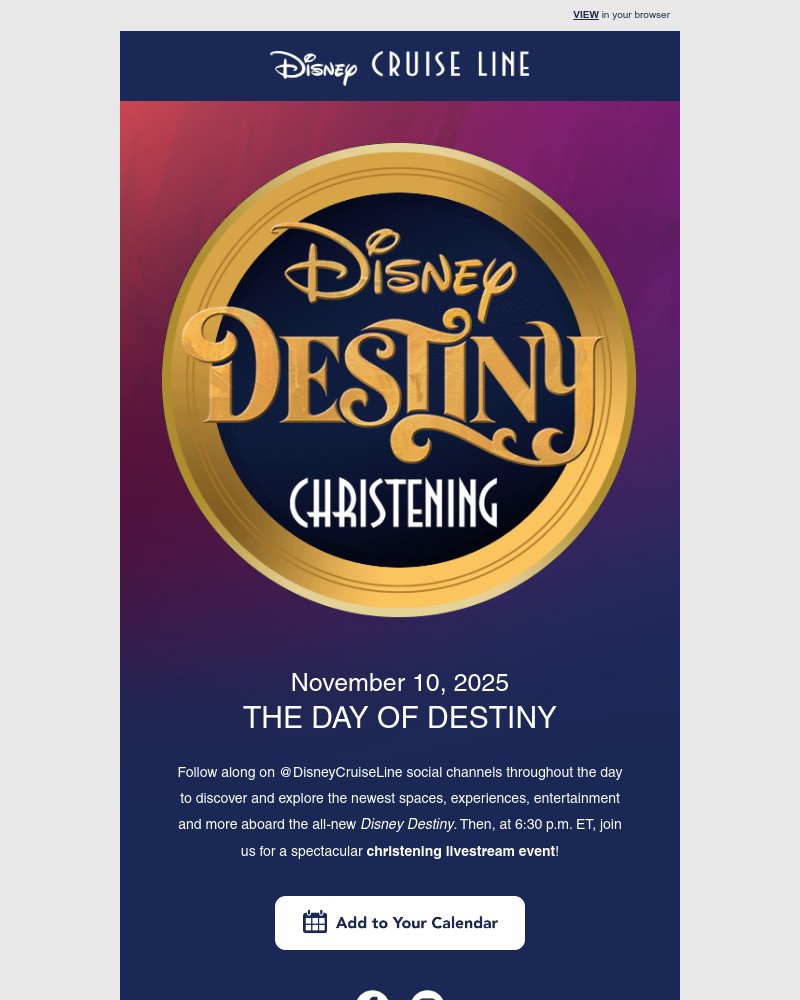 Screenshot of email sent to a Walt Disney World Resort Registered user
