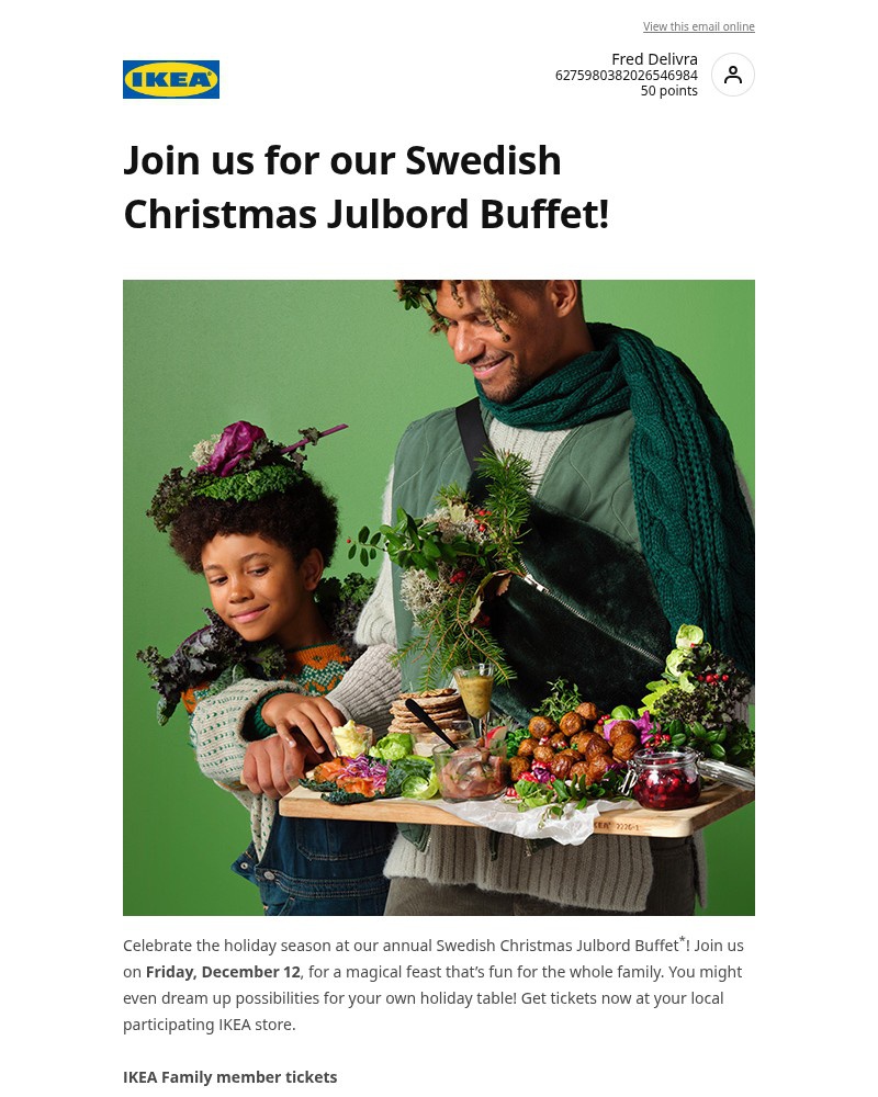 Screenshot of email sent to a Ikea Registered user