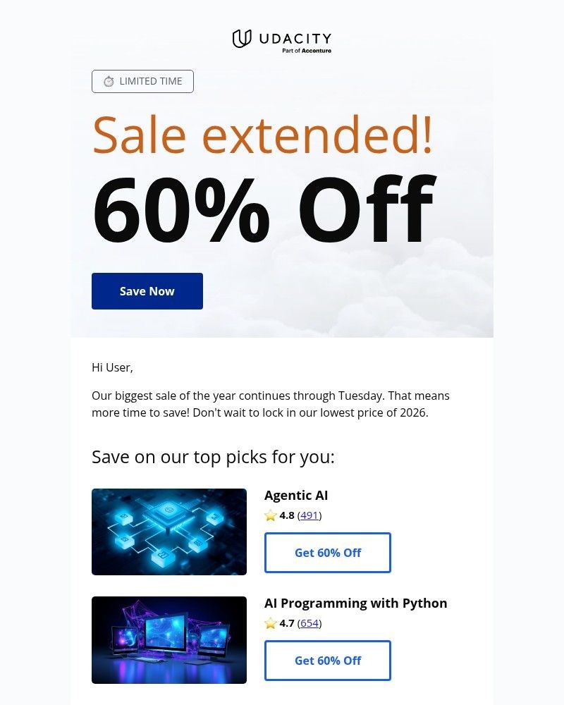 Screenshot of email sent to a Udacity Registered user