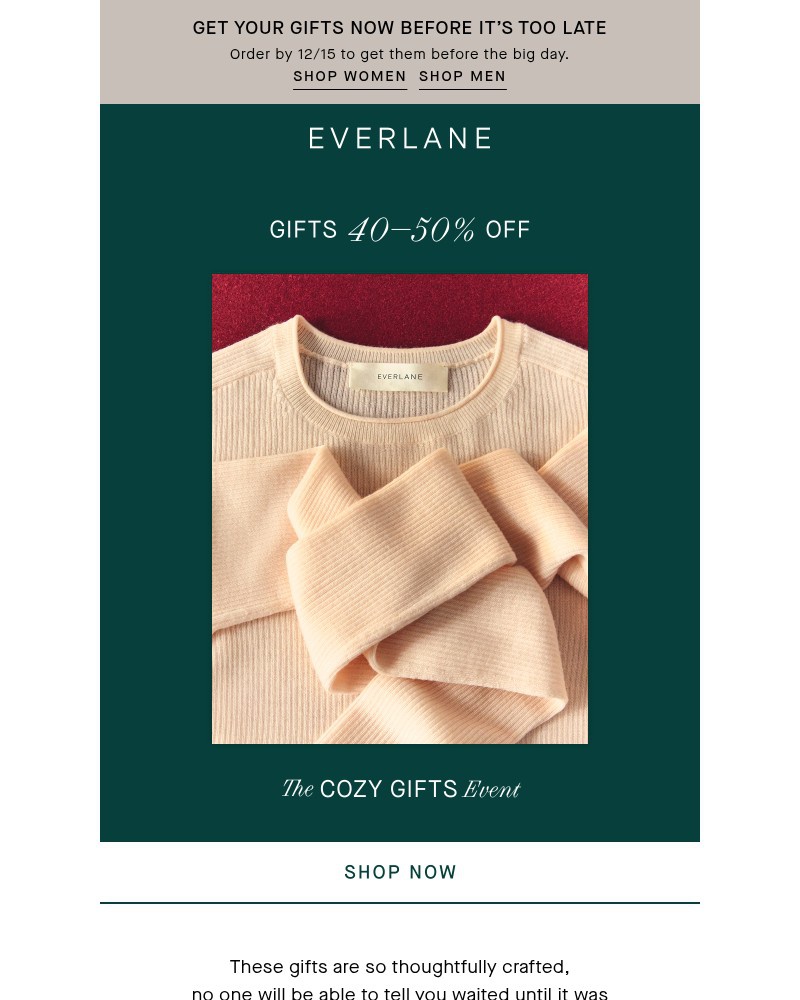 Screenshot of email sent to a Everlane Registered user