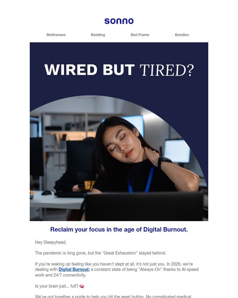 Screenshot of email sent to a Sonno Newsletter subscriber