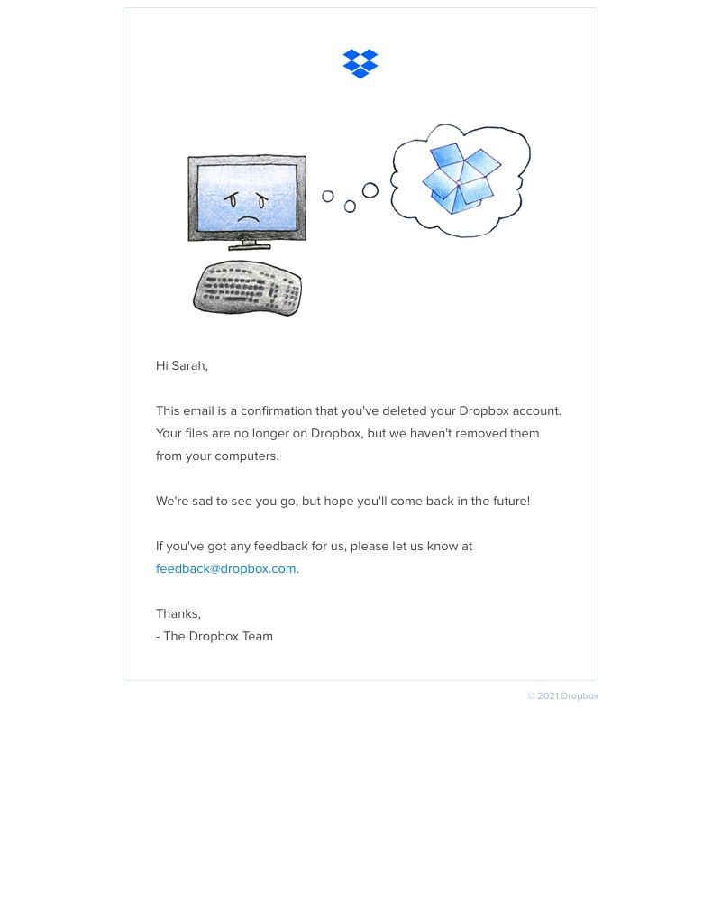 Screenshot of email sent to a Dropbox Registered user
