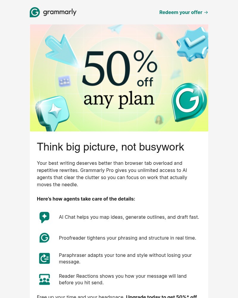Screenshot of email sent to a Grammarly Invited user