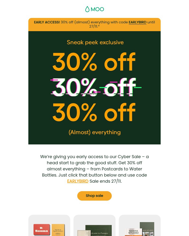 Screenshot of email sent to a Moo Newsletter subscriber