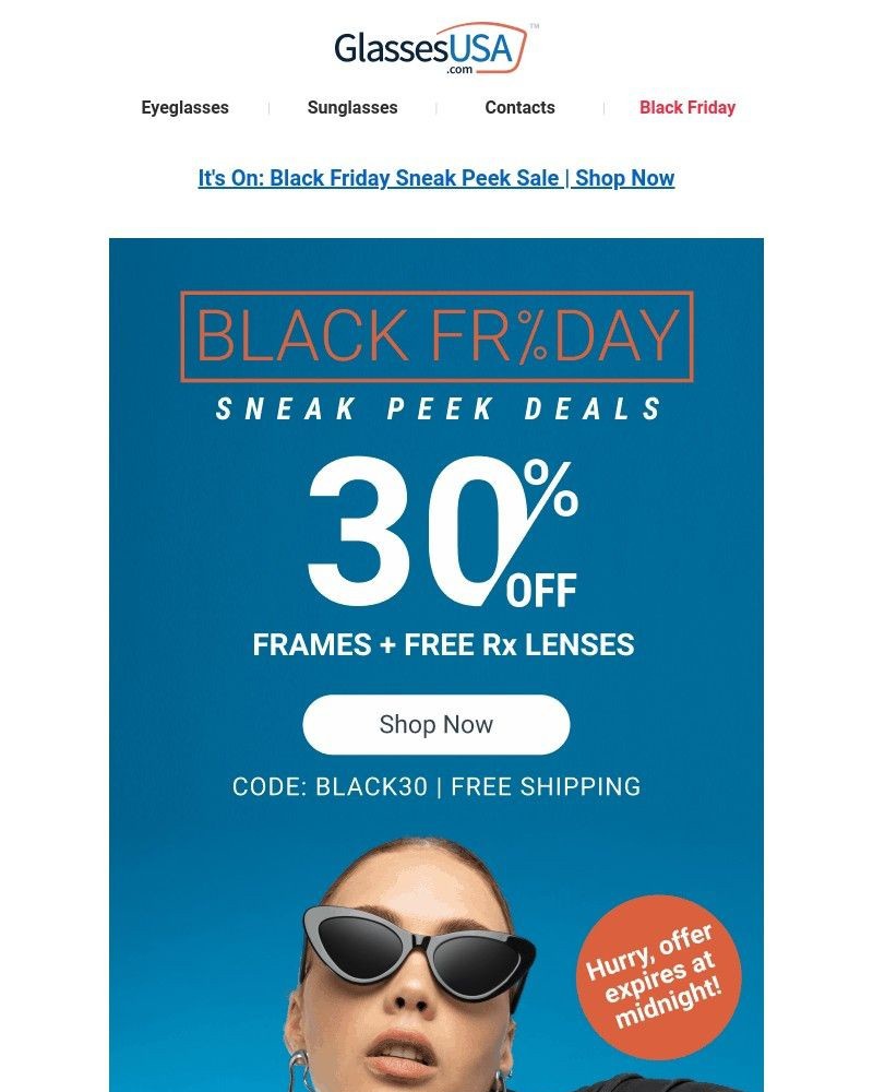 Screenshot of email sent to a Glasses USA Newsletter subscriber