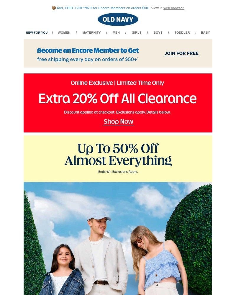 Screenshot of email sent to a Old Navy Newsletter subscriber
