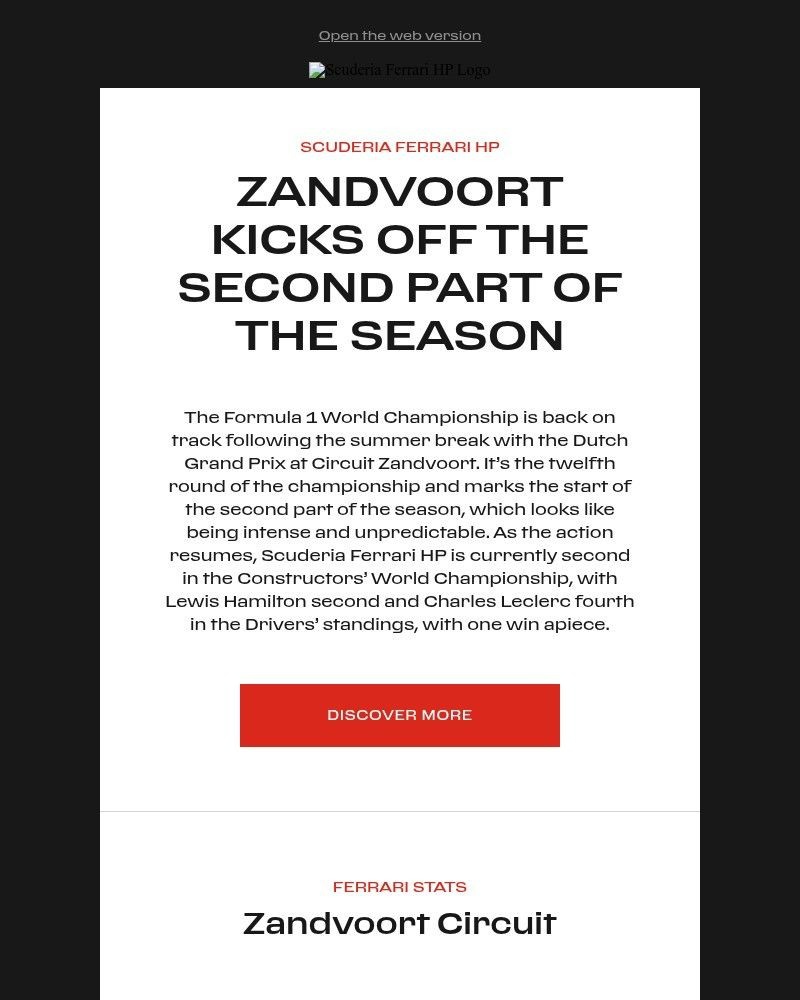Screenshot of email sent to a Ferrari Newsletter subscriber