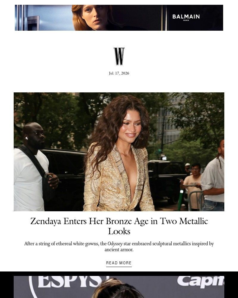 Screenshot of email sent to a W Newsletter subscriber